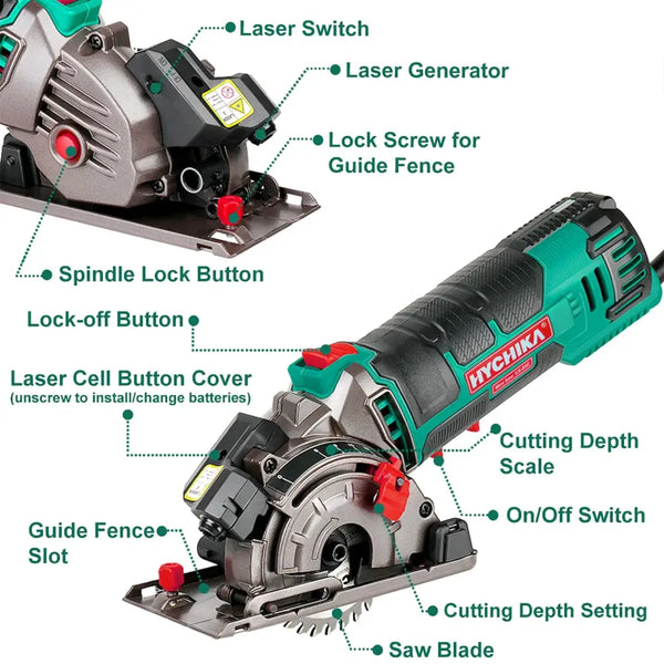 HYCHIKA Mini Scie Circulaire Electrique avec Guide Laser